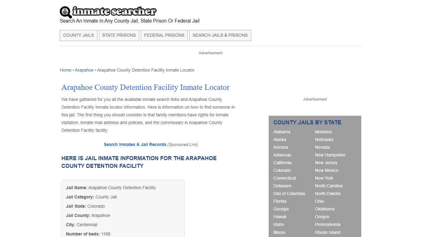 Arapahoe County Detention Facility Inmate Locator - Inmate Searcher